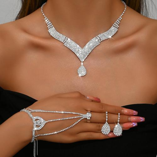 Zinc Alloy Jewelry Set plated & for woman & with rhinestone Sold By Set