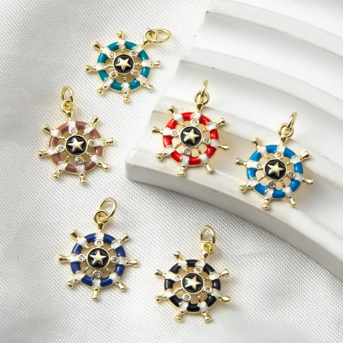 Cubic Zirconia Micro Pave bronze Pingente, cobre, Âncora e roda do navio, banhado, joias de moda & micro pavimento em zircônia cúbica & esmalte, Mais cores pare escolha, níquel, chumbo e cádmio livre, 19.60x3.40x27.50mm, vendido por PC