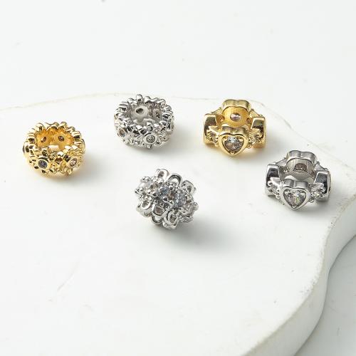 Cubic Zirconia Micro Pave Brass Beads plated DIY & micro pave cubic zirconia & large hole nickel lead & cadmium free Sold By PC