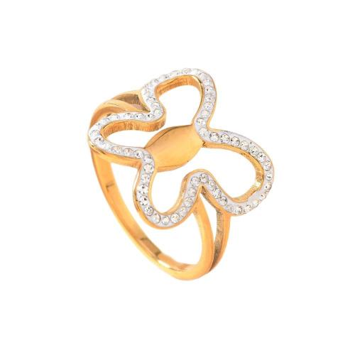 nehrđajućeg Čelik vještački dijamant Finger Ring, 304 nehrđajućeg čelika, 18K pozlaćeno, različite veličine za izbor & za žene & s Rhinestone & šupalj, Prodano By PC