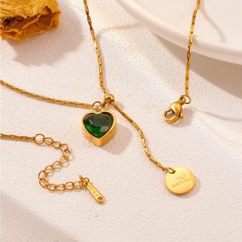 Stainless Steel Jewelry Necklace 304 Stainless Steel plated fashion jewelry & for woman & with rhinestone golden Length Approx 41-50 cm Sold By PC
