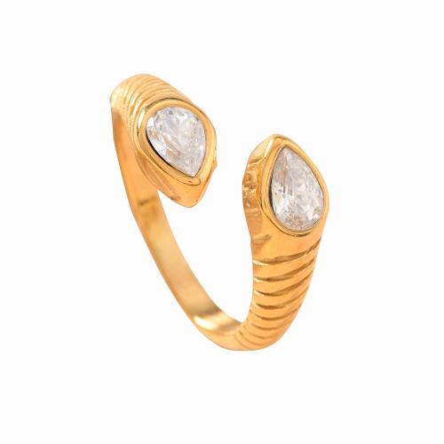 nehrđajućeg Čelik vještački dijamant Finger Ring, 304 nehrđajućeg čelika, pozlaćen, modni nakit & bez spolne razlike & s Rhinestone, zlatan, Veličina:8, Prodano By PC