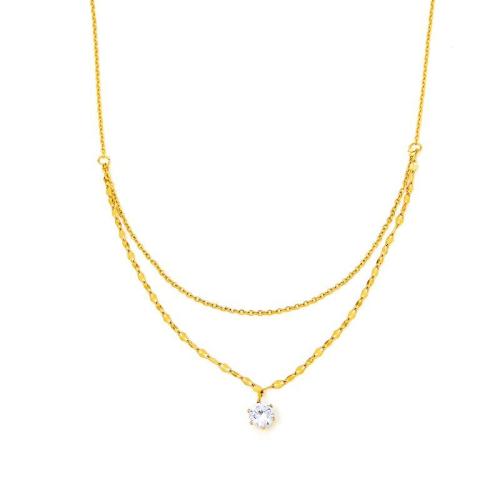 Stainless Steel Jewelry Necklace 304 Stainless Steel plated Double Layer & for woman & with rhinestone golden Length Approx 45 cm Sold By PC