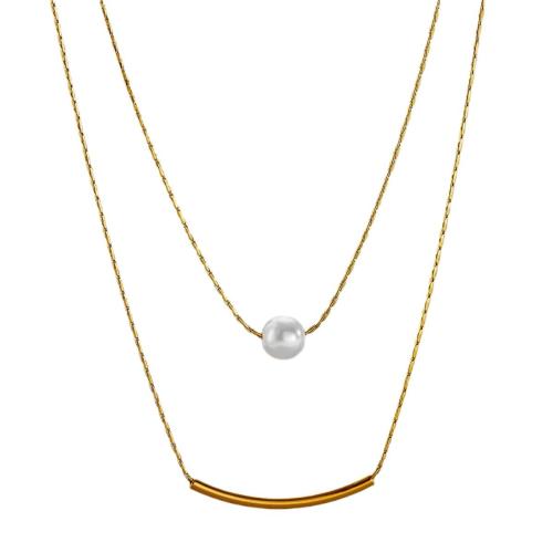 Stainless Steel Jewelry Necklace 304 Stainless Steel with Shell Pearl 18K gold plated Double Layer & fashion jewelry & for woman Length Approx 45 cm Sold By PC