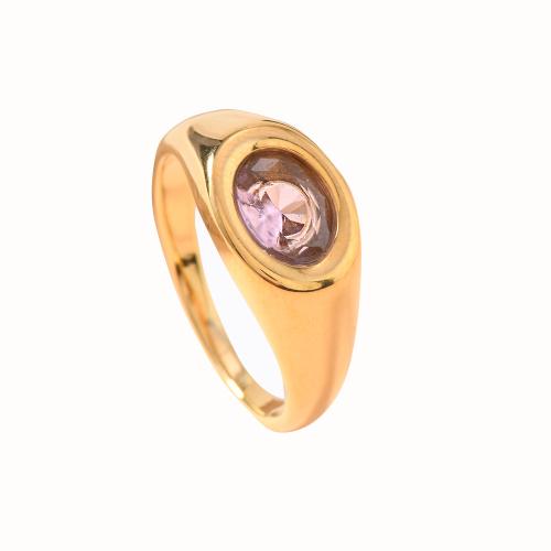 Kubni cirkonij nehrđajućeg Čelik Ring Finger, 304 nehrđajućeg čelika, s Kubni cirkonij, 18K pozlaćeno, modni nakit & bez spolne razlike, više boja za izbor, Veličina:8, Prodano By PC