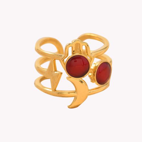 Anillo de dedo de acero inoxidable, acero inoxidable 304, con Piedra natural, chapado en color dorado, Joyería & unisexo & hueco, más colores para la opción, tamaño:8, Vendido por UD