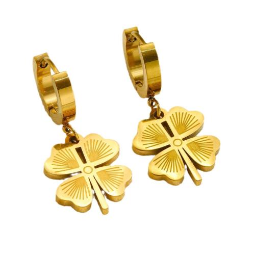 Stainless Steel Drop Earring 304 Stainless Steel Four Leaf Clover plated fashion jewelry & for woman Sold By Pair