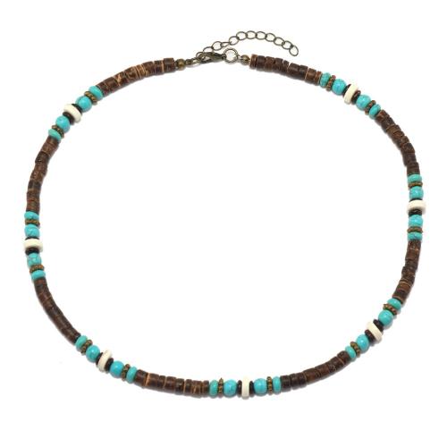 colar de madeira, with turquesa & Gemstone Sintético, banhado, joias de moda & para o homem, comprimento Aprox 44 cm, vendido por PC