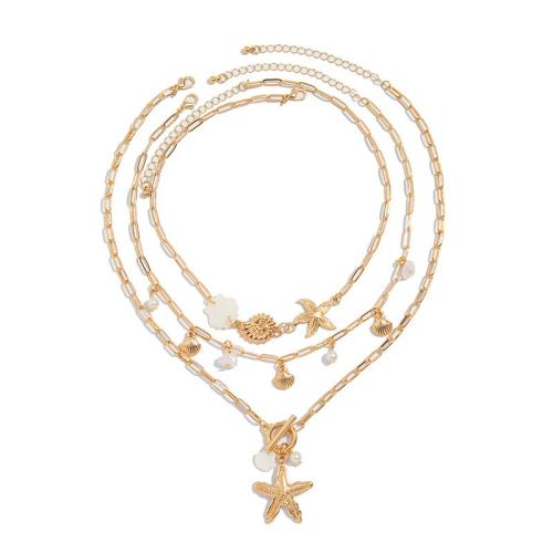 Mode Multi laag ketting, Zinc Alloy, met Synthetische edelsteen & Plastic & Plastic Pearl, plated, drie stuks & mode sieraden & voor vrouw, Verkocht door Stel