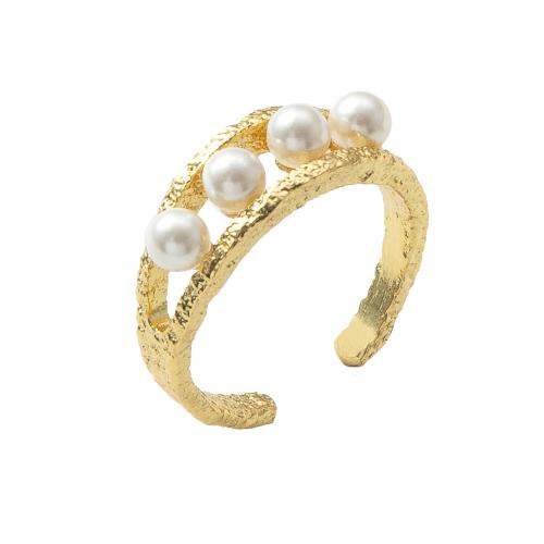 Brass Finger Ring with Plastic Pearl plated fashion jewelry golden nickel lead & cadmium free Sold By PC