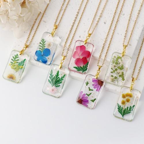 Resin Necklace with 304 Stainless Steel Chain & Dried Flower fashion jewelry & for woman Length Approx 41-50 cm Approx Sold By Bag