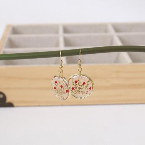 Zinc Alloy Drop Earring with Dried Flower & Resin & 304 Stainless Steel epoxy gel fashion jewelry & for woman Sold By Bag