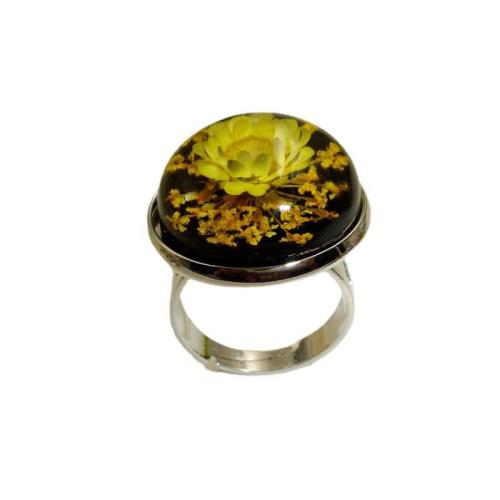 Žalvarinis Cuff Finger Ring, su Džiovintų gėlių & Gintaras & Derva, platinos spalva padengtas, atsitiktinai išsiųsta & moters & epoksidinės lipdukas, Dydis:7, 12kompiuteriai/Krepšys, Pardavė Krepšys