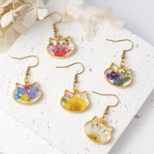 Zinc Alloy Drop Earring with Dried Flower & Resin & 304 Stainless Steel epoxy gel fashion jewelry & for woman golden Sold By Bag