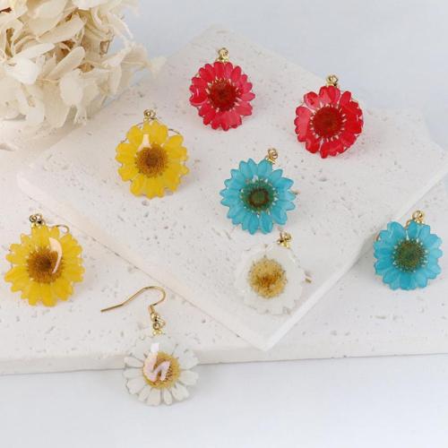 304 Stainless Steel Drop Earring with Dried Flower & Resin Chrysamthemum handmade fashion jewelry & for woman & epoxy gel Sold By Bag