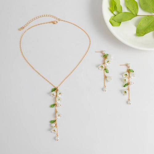 Acryl Sieraden set, met messing ketting & Plastic & Plastic Pearl, plated, mode sieraden & voor vrouw, gouden, Verkocht door PC