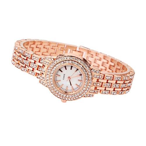 Cink Alloy Gledajte narukvice, s Staklo, pozlaćen, modni nakit & Kineski pokret & za žene & s Rhinestone, više boja za izbor, Dial diameter: 3cm, strap width: 1.2cm, strap total length: 25cm, Prodano By par