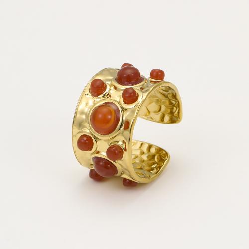 304 Stainless Steel Open Finger Ring with Gemstone & Plastic Pearl plated fashion jewelry Sold By PC