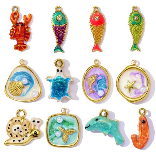 Titanium Steel Pendants with Plastic Pearl plated DIY & enamel & with rhinestone Sold By Bag
