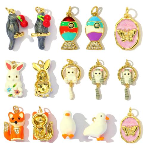 Cubic Zirconia Micro Pave bronze Pingente, cobre, banhado, DIY & micro pavimento em zircônia cúbica & esmalte, Mais cores pare escolha, níquel, chumbo e cádmio livre, 3PCs/Bag, vendido por Bag
