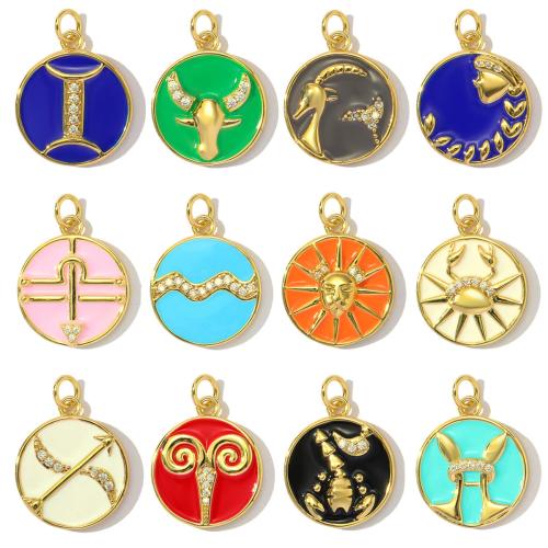 Cubique Pendentif en laiton zircon pavent, Rond, Placage, DIY & pavé de micro zircon & émail, plus de couleurs à choisir, protéger l'environnement, sans nickel, plomb et cadmium, 3PC/sac, Vendu par sac