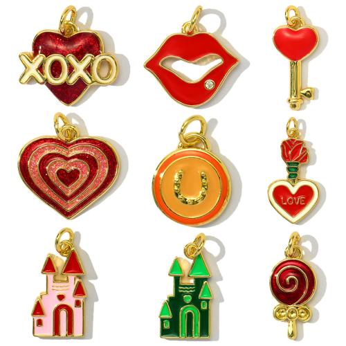 Cubic Zirconia Micro Pave bronze Pingente, cobre, banhado, DIY & micro pavimento em zircônia cúbica & esmalte, Mais cores pare escolha, níquel, chumbo e cádmio livre, 3PCs/Bag, vendido por Bag