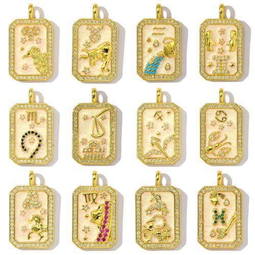 Cubic Zirconia Micro Pave Brass Pendant Square gold color plated DIY & micro pave cubic zirconia nickel lead & cadmium free Sold By Bag