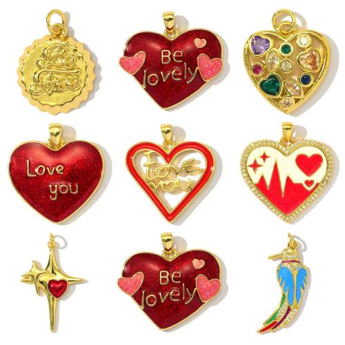 Cubic Zirconia Micro Pave bronze Pingente, cobre, banhado, DIY & micro pavimento em zircônia cúbica & esmalte, Mais cores pare escolha, níquel, chumbo e cádmio livre, 3PCs/Bag, vendido por Bag