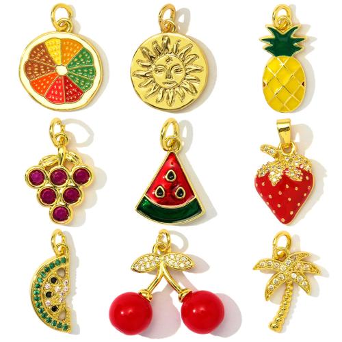 Messing hanger met micro-paved kubieke zirconia's, fruit, plated, DIY & micro pave zirconia & glazuur, meer kleuren voor de keuze, nikkel, lood en cadmium vrij, 3pC's/Bag, Verkocht door Bag
