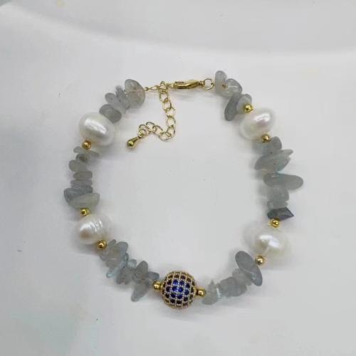 Plastic Pearl Bracelet with Gemstone & Zinc Alloy & for woman handmade Approx 6-10 Inch  Sold By PC