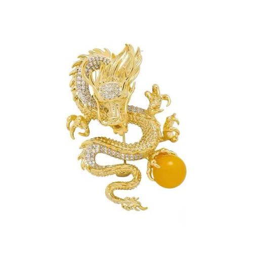 Strass Broche, Messing, Draak, gold plated, voor vrouw & met strass, 40x50mm, Verkocht door PC