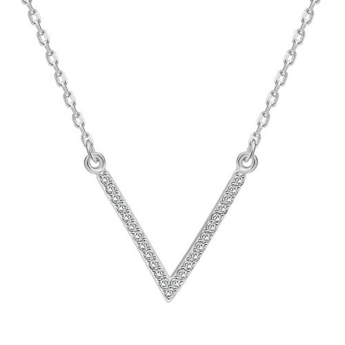 925 Sterling Silver Ogrlica, Pismo V, za žene & s Rhinestone, Dužina Približno 16-20 inčni, Prodano By PC