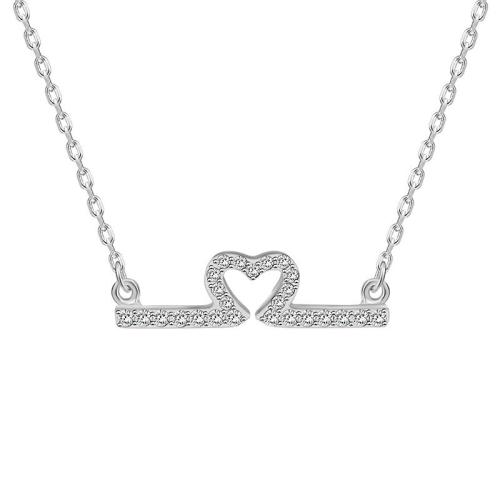 925 Sterling Silver Necklace Heart for woman & with rhinestone Length Approx 16-20 Inch Sold By PC