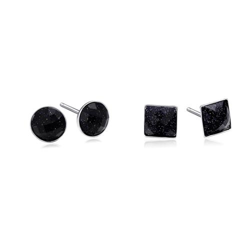 925 sterling silver Stud Earring, med Goldstone, Geometriskt mönster, Unisex & olika stilar för val, 7.50mm, Säljs av Par