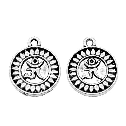 Zinc Alloy Pendants Round antique silver color plated DIY & double-sided Sold By PC