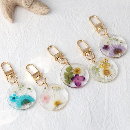 Zinc Alloy Key Sluiting, met Gedroogde bloem & Hars, Ronde, verschillende ontwerpen voor de keuze & voor vrouw & epoxy sticker, 6pC's/Bag, Verkocht door Bag