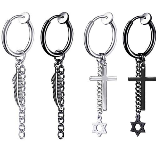 Acier inoxydable 304 Boucles d'oreilles pendantes Hoop Huggie, Placage, unisexe & styles différents pour le choix, earring length 30-40mm, circle size 2x12mm, Vendu par PC