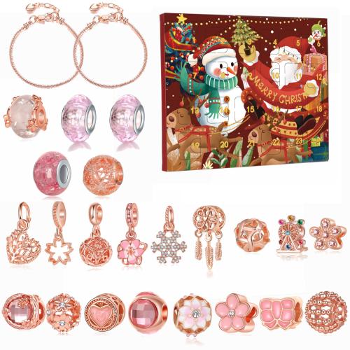 Zinek Děti DIY String Beads Set, s Sklo, barva růže pozlacené, pro děti & smalt, 205x175x16mm, Prodáno By PC