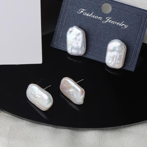 Earrings Pearl Fionnuisce, dath an óir plated, jewelry faisin, bán, 16x11mm, Díolta De réir Péire