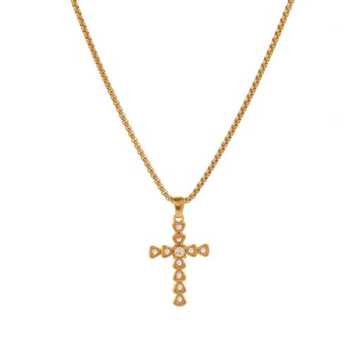 Stainless Steel smycken halsband, 304 rostfritt stål, plated, mode smycken & micro bana cubic zirconia & för kvinna, gyllene, Längd Ca 51-60 cm, Säljs av PC