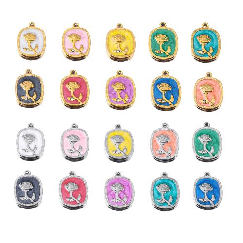 Stainless Steel Flower Pendant 304 Stainless Steel plated DIY & enamel & with rhinestone Sold By Bag