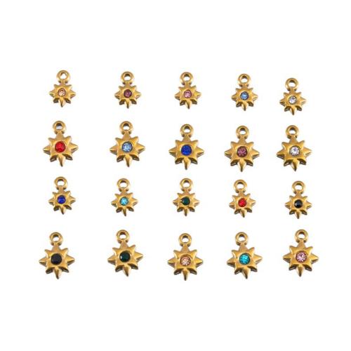 Rustfrit stål smykker Vedhæng, 304 rustfrit stål, Otte takket stjerne, forgyldt, du kan DIY & forskellig størrelse for valg & med rhinestone, flere farver til valg, 10pc'er/Bag, Solgt af Bag
