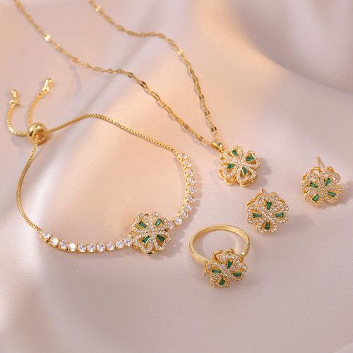 Messing smykker sæt, Bowknot, forgyldt, forskellige stilarter for valg & Micro Pave cubic zirconia & for kvinde, gylden, Necklace :45cm Bracelet :16cm., Solgt af PC