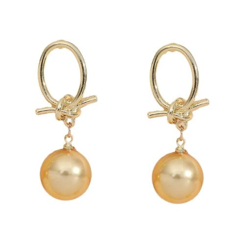 Zinc Alloy Drop Earrings with Plastic Pearl plated fashion jewelry & for woman golden Sold By Pair