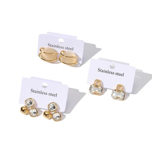 Stainless Steel Stud Øreringe, 304 rustfrit stål, med Cats Eye, forgyldt, mode smykker, flere farver til valg, Solgt af PC