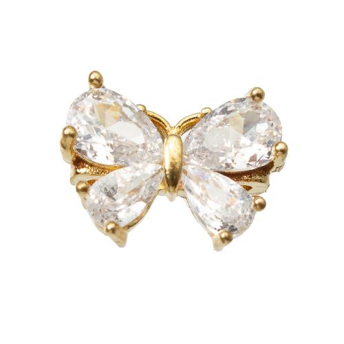 Šatonové mosaz Přívěsky, Bowknot, á, DIY & s drahokamu & double-hole, zlatý, nikl, olovo a kadmium zdarma, 15.56x5.75x9.20mm, Prodáno By PC