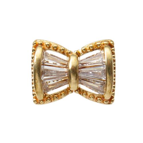 Abalorios de latón Rhinestone, metal, Lazo, chapado, Bricolaje & con diamantes de imitación, dorado, libre de níquel, plomo & cadmio, 11.63x7.05x9mm, Vendido por UD