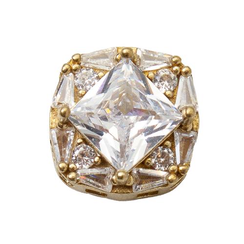 Abalorios de latón Rhinestone, metal, chapado, Bricolaje & con diamantes de imitación, dorado, libre de níquel, plomo & cadmio, 12.50x6.95x12.50mm, diámetro interior:aproximado 1.2mm, Vendido por UD