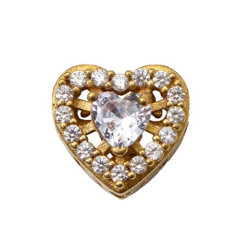 Abalorios de latón Rhinestone, metal, Corazón, chapado, Bricolaje & con diamantes de imitación, dorado, libre de níquel, plomo & cadmio, 12.10x6.95x11.37mm, diámetro interior:aproximado 1.2mm, Vendido por UD
