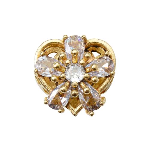 Abalorios de latón Rhinestone, metal, Corazón, chapado, Bricolaje & con diamantes de imitación, dorado, libre de níquel, plomo & cadmio, 12.90x7.30x12.30mm, diámetro interior:aproximado 1.2mm, Vendido por UD
